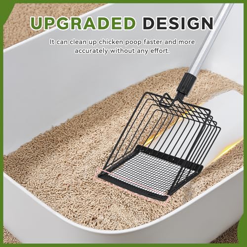 2 Pack Chicken Poop Scooper 3 in 1 Chicken Coop Scoop Detachable Chicken Scooper for Poop Sifting Shovel with Long Handle for Chicken Coop, Goat Stall, Stable