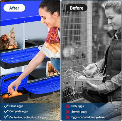 Chicken Nesting Box, 8 Hole 2 Layer Hen Nest Boxes with Legs, Roll-Away Egg Collection System with Ventilation Holes，Rustproof Plastic Tray & Keyhole Mounting, Chicken Laying Box - color: Blue, size: 8 holes with legs