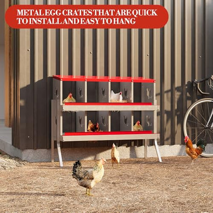 Chicken Nesting Box,8 Compartments Galvanized Steel Metal Chicken Laying Box with Roll Out Egg Collection,Wall Mount Chicken Nesting Boxes,Easy Egg Collection, Hen Roosting Boxes - color: Red, size: 8 Holes with Legs