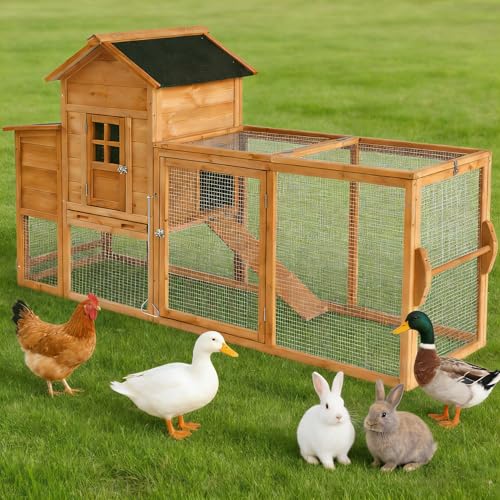 Morngardo Chicken Coop Rabbit Hutch Indoor Outdoor, 80''L Bunny Cage with Run, Guinea Pig House with Wheels and Pull-Out Tray - size: 80.0"L x 24.0"W x 39.0"H
