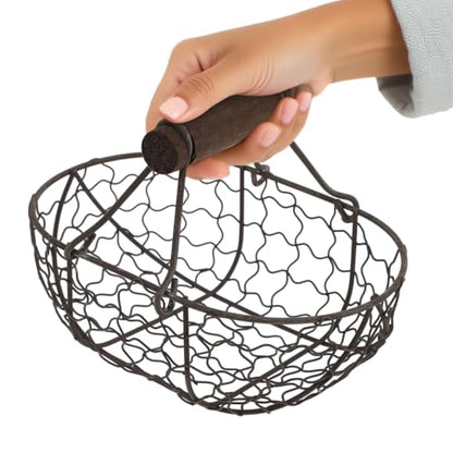 Tofficu Iron Handheld Fruit Bread Basket 7.08X4.92X4.92In Multi-Functional Metal Wire Storage Organizer with Handle for Kitchen Dining and Home Decor - size: Dark Brown