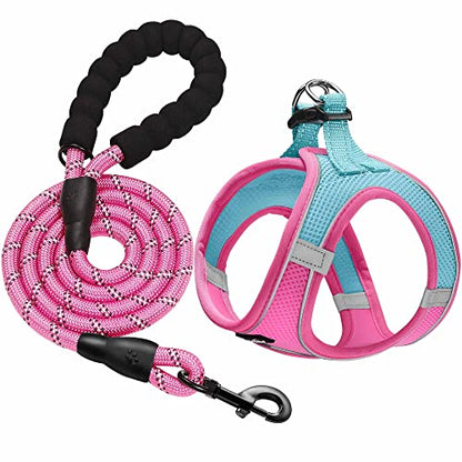 haapaw Dog Harness with Leash Set, No Pull Adjustable Reflective Step-in Puppy Harness with Thickened Padded Vest for Extra-Small/Small Medium Dogs - color: Blue / Pink, size: S