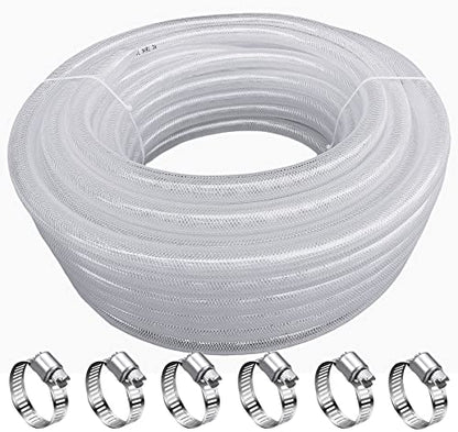 1/2" ID x 3/4" OD - 100 Ft High Pressure Braided Clear PVC Vinyl Tubing Flexible Tube Heavy Duty Reinforced Hose Tubing - size: 100 ft, style: 1/2" ID x 3/4" OD
