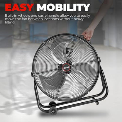 XtremepowerUS 24" Industrial Shop Fan High-Velocity Flow Drum Fan Floor Fan Rolling Drum Garage Tilt 3 Adjustable Speed Commercial, Gym, Garage Use, Black - size: 24" Rolling Floor