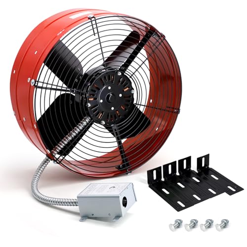 Criditpid 15" Gable Mount Vent Attic Fan, Exhaust Ventilation Fan with Adjustable Thermostat for Gable, Home, Shed, Garage, Portable Building, 3.4A, 1300CFM, 1075RPM, 1850 Sq.Ft Coverage Area, Red. - color: 1300CFM