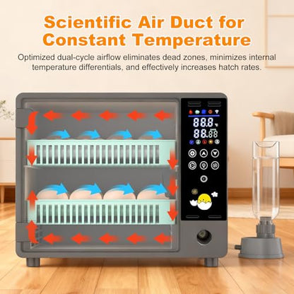24 Egg Incubator, Automatic Egg Turner Hatching Machine with Candling Light Auto Water & Automatic Temperature & Humidity Control | Adjustable Egg Tray for Chicken Duck Quail Pigeon