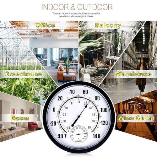 10 Inch Indoor Outdoor Thermometer with Hygrometer, Analog Wall Mounted Temperature and Humidity Gauge, Large Easy to Read Display