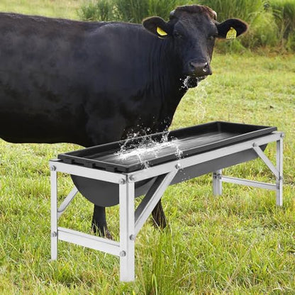 Large Capacity Livestock Feeder, 40in Long 9.25Gal Stainless Steel Feeder with Detachable PP Trough, Heavy-Duty Feed Trough with Stand, for Horse, Goat, Sheep, Cattle, Cow, Pig, Alpaca (Black) - color: Black
