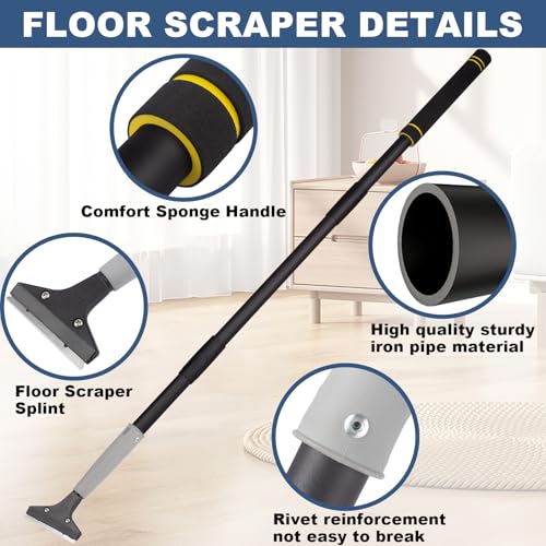 Floor Scraper Long Handle, 31" to 61" Gum Scraper Tool for Floor Cleaning Tile Wall Gum Paint with 4 inch Scraper Blade Long Handle Sturdy and Durable (31“-61”) - size: 31“-61”