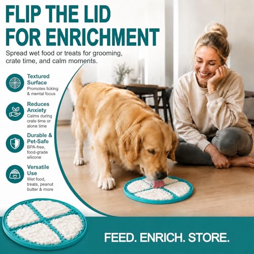 Large Dog Bowl 8 Cups Stainless Steel with Slow Feeder Insert and Lick Mat Storage Lid, 3-in-1 Non-Slip Pet Bowl for Kibble, Wet Food,Travel