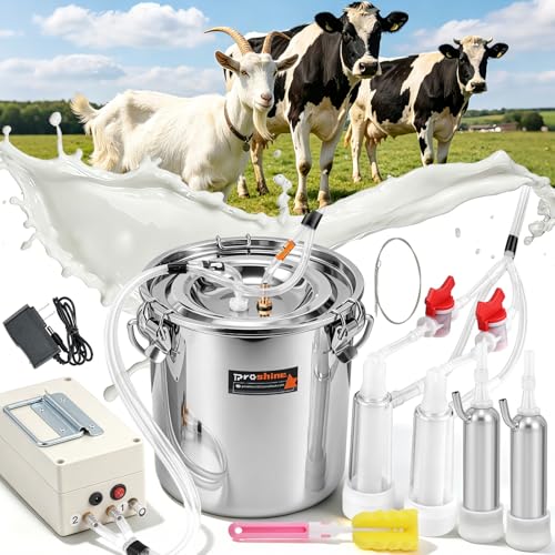 2 in 1 7L Goat Milking Machine, Electric Vacuum Pulsation Milker, Handheld Portable Milking Machine for Cows with 4 Teat Cups (for Goat Cow Battery)