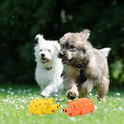 Pig Squeaky Dog Toy, 2 PCS Interactive Rubber Dog Chew Toy - Durable Latex Spot Grunting Pig Toys that Oink for Small Medium Large Dogs (Orange, Yellow) - color: Orange, Yellow