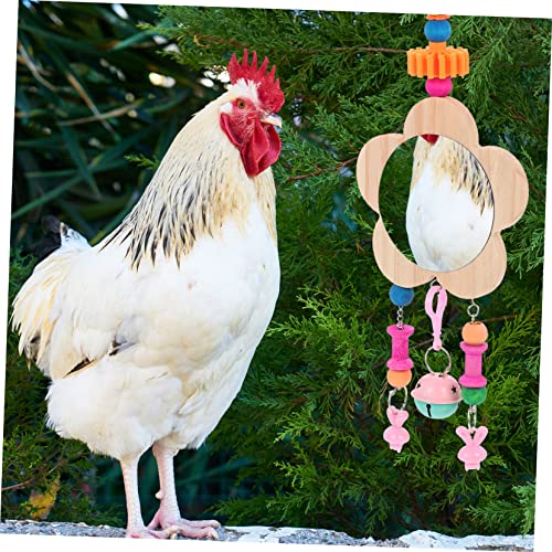 ibasenice Wooden Hanging Mirror Toy Bells for Chickens Engaging Pet Hen Activity and Playtime Fun Poultry Enrichment for and Chicken Cages