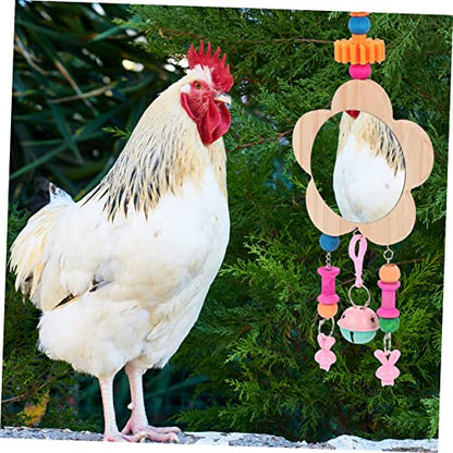 ibasenice Wooden Hanging Mirror Toy Bells for Chickens Engaging Pet Hen Activity and Playtime Fun Poultry Enrichment for and Chicken Cages