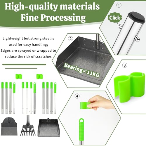 T2Y Pooper Scooper Extra Long Handle, Rake & Tray Set for Large Dogs | 48" Tall No-Bend | 9.4'' Large Tray | Stainless Steel | Adjustable | Works on Grass, Gravel & Dirt | Easy to Install - size: Rake & Large Tray-Green