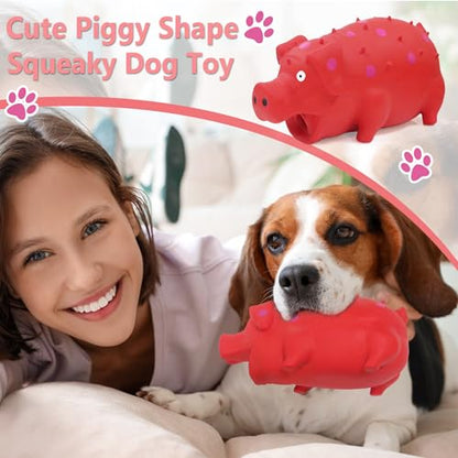 Squeaky Pig Dog Toy that Oinks, Latex Pig 7.3 in Grunting Dog Toys, Durable Dog Chewing Toys for Small Medium Large Dogs(Red, 1 Pcs) - color: Red 20CM