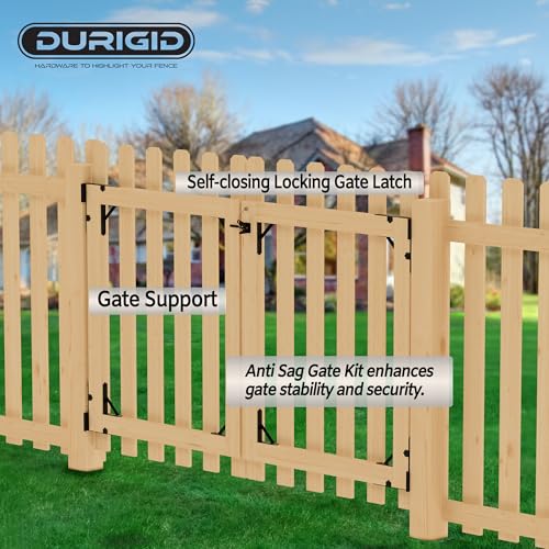 Wood Fence Gate Kit Gate Kits, Gate Frame Kit with Gravity Gate Latch, Wood Gate Hardware, Heavy Duty Fence Gate Kit with Corner Brace Brackets, Gate Kit for Wooden Fence, Black, 2 Set