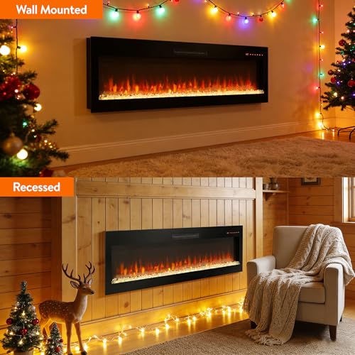 60" WiFi Electric Fireplace, Wall Fireplace Electric with Remote Control, 16 Adjustable Flame Colors, Wall Mounted/Recessed, 1400W Fireplace Insert Heater, Timer, Remote & App Control - size: 60 Inch Upgraded