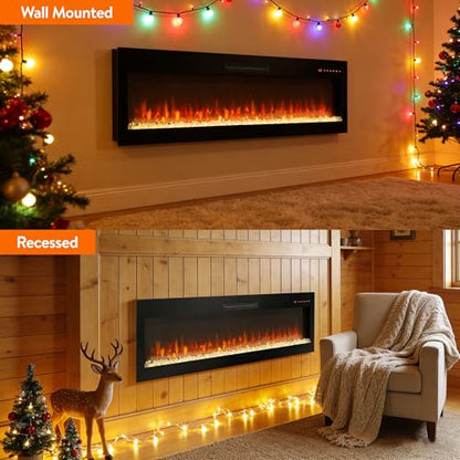 60" WiFi Electric Fireplace, Wall Fireplace Electric with Remote Control, 16 Adjustable Flame Colors, Wall Mounted/Recessed, 1400W Fireplace Insert Heater, Timer, Remote & App Control - size: 60 Inch Upgraded