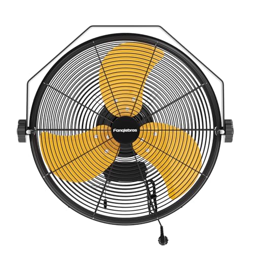 18 Inch High Velocity Wall Mounted Fan, 4580 CFM 3-Speed Metal Wall Fan with Sealed Motor, 180° Tilting Heavy Duty Industrial Fan for Patio, Garage, Barn & Gazebo, UL Listed - color: Yellow, size: 18 inches
