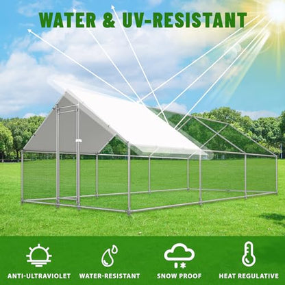 NUGRIART Large Metal Chicken Coop Walk-in Poultry Cage with Water-Resident and Anti-UV Cover Duck Rabbit Cat House Outdoor Chicken Run Pen with Spire Shaped Cage - size: 19.7’L×9.8’W×6.5’H