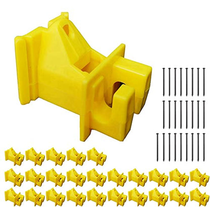 QMARK 25 Pack Electric Fence Wood Post, Nail on Insulators, Nail In Insulators, 1-1/2 Inch Extender Wood Post Insulators with Nails - Yellow (25 Pack)