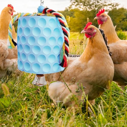 Oooct Large Chicken Chewing Toy, Chick Beak Grinding Calcium Stone with Bells, Chicken Coop Accessories, Cage Toys for Cockatiel Parakeet Parrot Budgies Rat Hamster Rabbit Bunny Blue - color: Blue