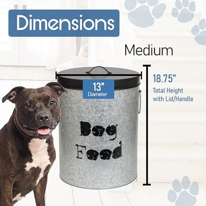 Medium Dog Up To 40lb Pet Food Storage Canister with Scoop – Durable & Airtight for Freshnesss, Minimalist Design & Recyclable, Medium Metal Container (Dog Bin - Medium Size) - size: Medium Dog 40lb