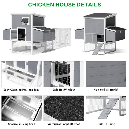 117''L Extra Large Chicken Coop with Run, Wooden Hen House for 4-8 Chickens, Outdoor Poultry Cage Rabbit Cage Duck House with 4 Nesting Boxes, Ramps & Tray, 116.5''L*59''W*46.6''H - size: 116.5''L*59''W*46.6''H