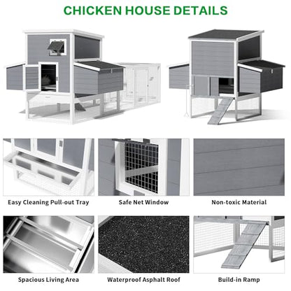 117''L Extra Large Chicken Coop with Run, Wooden Hen House for 4-8 Chickens, Outdoor Poultry Cage Rabbit Cage Duck House with 4 Nesting Boxes, Ramps & Tray, 116.5''L*59''W*46.6''H - size: 116.5''L*59''W*46.6''H