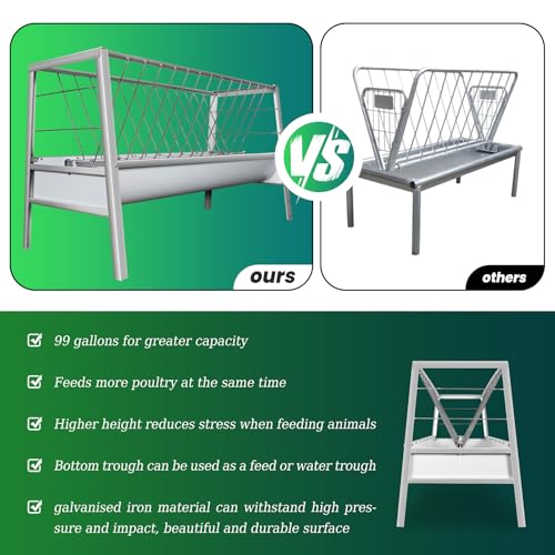 99 Gallon Pasture Hay Feeder, 2 in 1 Goat Hay Feeder with 33 Gallon Deeper Feeding Pan, Galvanised Steel Frame Hay Rack for Goats, Sheep, Horses