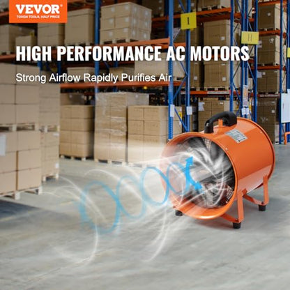 VEVOR Air Mover Blower Fan 12 Inch | 3198CFM, 585W, 33ft Flexible Duct, Industrial Portable Ventilator/Exhaust - size: 12in-33ft