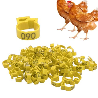 100PCS 20mm Chicken Leg Bands, 001 to 100 Numbered Colorful Chicken Birds Poultry Identification Leg Bands for Chicks Ducks Pigeons Goose Quail Yellow (Yellow) - color: Yellow