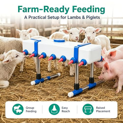 Lamb Beverage Feeder, Calf's Milk Drink, Corral Feeder Cattle Breeding Feed, 12 Head with Holder, Also Included are 10 Nipples. 9l Large Capacity Milk Box, for Farm Ranch