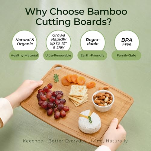 Keechee Dishwasher Safe Bamboo Cutting Board, Lightweight & Durable Wood Cutting Board, Reversible with Juice Groove, Easy to Store & Clean, Ideal Kitchen Gift for Home Cooks - size: 14"L x 10.6"W