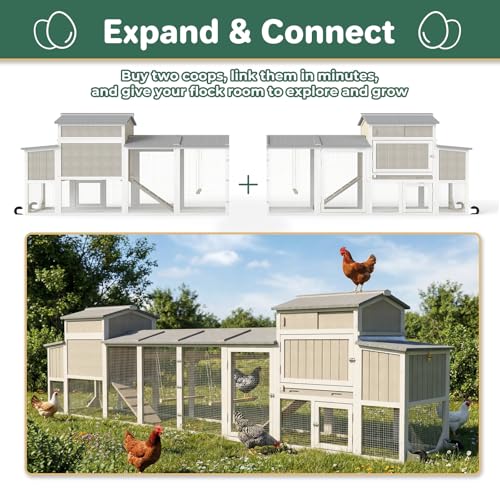 Chicken Coop with Run, Weatherproof Mobile Chicken Tractor Hen House with Wheels, Nesting Box, Roosting Bars, Pull-Out Tray, Asphalt Waterproof Roof & Fun Swing for Chickens Quails Small Animals - color: Grey