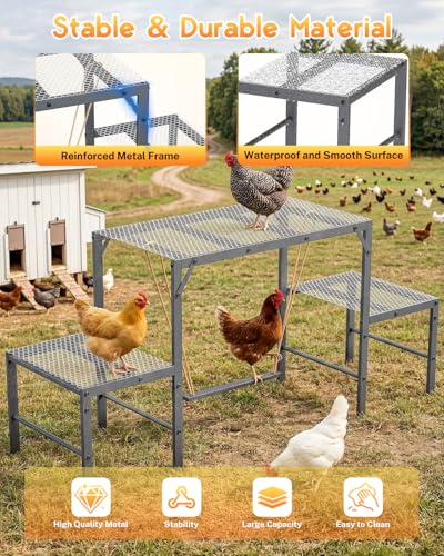 Magicfly Chicken Perch Swing in Coop, Metal Chicken Roosting Bar for Pet Chickens' Health and Happiness, Large Capacity for 10-12 Chickens, Chicken Toys Accessories for Backyard Farms, Grey