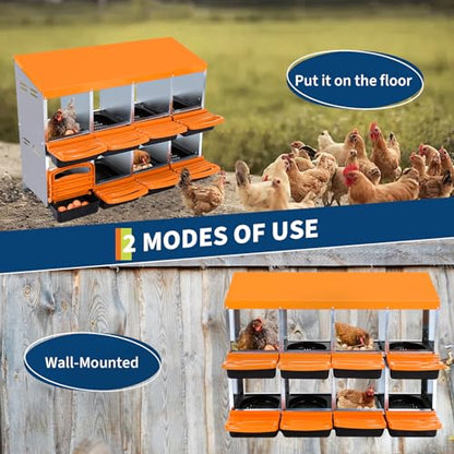 Chicken Nesting Box,8 Hole Roll Away Nesting Box for Laying Eggs,Wall Mount Chicken Nesting Boxes,Easy Egg Collection,Cleanable Pull Out Hen Roosting Boxes