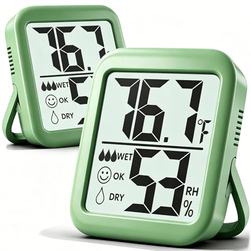 Antonki 2 Pack Room Thermometer for Home, Hygrometer Indoor Humidity Meter Gauge, Digital Temperature and Humidity Monitor Sensor for House, Terrarium, Incubator, Greenhouse - Battery Included - color: 2 Pcs* Natural Green