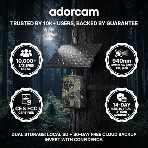 Cellular Trail Camera for Outdoor - Auto Connect Nationwide 4G LTE Non Stop Solar Power - Instant 2K Live Video for Wildlife Deer Hunting Farm Ranch Property Security - Low Glow Waterproof