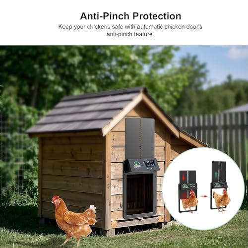 Automatic Chicken Coop Door,Multi-Modes for Chicken Door,Auto Chicken Coop Door with Anti-Pinch Feature,Automatic Coop Door with LCD Display,Run Chicken Automatic Door with Timer & Light Sensor