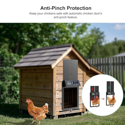 Automatic Chicken Coop Door,Multi-Modes for Chicken Door,Auto Chicken Coop Door with Anti-Pinch Feature,Automatic Coop Door with LCD Display,Run Chicken Automatic Door with Timer & Light Sensor