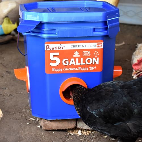 5 Gallon (44 Lbs) Automatic Chicken Feeder & Waterer Set, No-Waste & Rain Proof Design, Keeps Out Small Animals, Hanging Poultry Kit for Chicken, Duck, Turkey & Geese