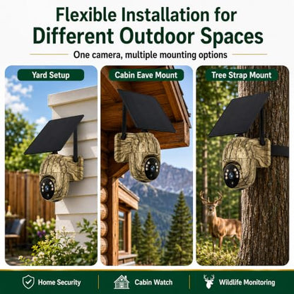 Solar Camouflage Camera Trail 4G Cellular and WiFi Models Available Night Vision Motion Activated Waterproof Hunting for Deer Game Wildlife Backyard Outdoor Field Monitoring App Control(WiFi) - color: WIFI