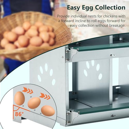 Chicken Nesting Boxes, Nesting Boxes for Chickens, Roll Out Chicken Nest Box, Metal Chicken Egg Laying Box with Swing Perch and Rollout Egg Collection for Chicken Coop - color: G