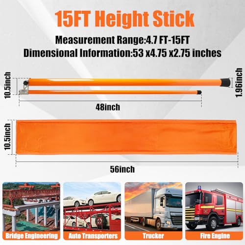 Load Height Measuring Stick,15 FT Sturdy Fiberglass Truck Height Stick with Adjustable Pole, Truck Height Measuring Stick with Carrying Bag, Height Stick for Trucks, Car Haulers