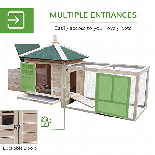 PawHut 77" Wooden Chicken Coop with Nesting Box, Cute Outdoor Hen House with Removable Tray, Ramp Run, for Garden Backyard, Natural - color: Natural