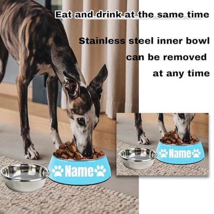 Personalized Stainless Steel Dog & Cat Food/Water Bowls – Custom Pet Name, Non-Slip, Easy Clean Feeding Dishes with Separate Plates(Blue) - color: Blue
