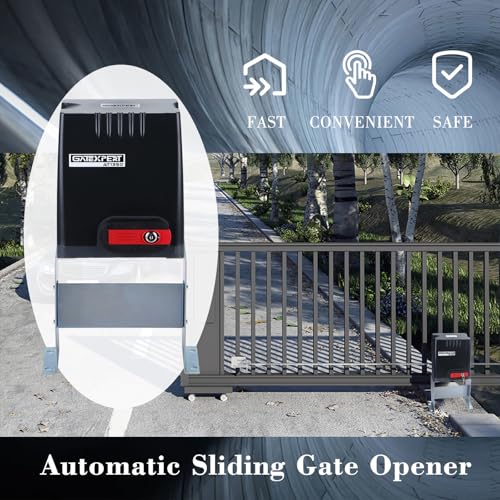 Automatic Sliding Gate Opener with Remote Control Transmitters and Infrared Photocell Sensor - Chain Driveway Security Door Operator Kit (for 1350lb & 26ft Gate, AT1350) - size: AT1350-BLACK