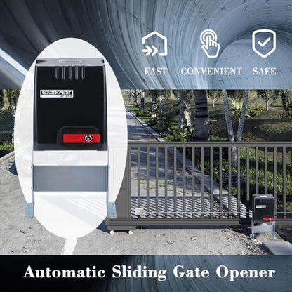 Automatic Sliding Gate Opener with Remote Control Transmitters and Infrared Photocell Sensor - Chain Driveway Security Door Operator Kit (for 1350lb & 26ft Gate, AT1350) - size: AT1350-BLACK